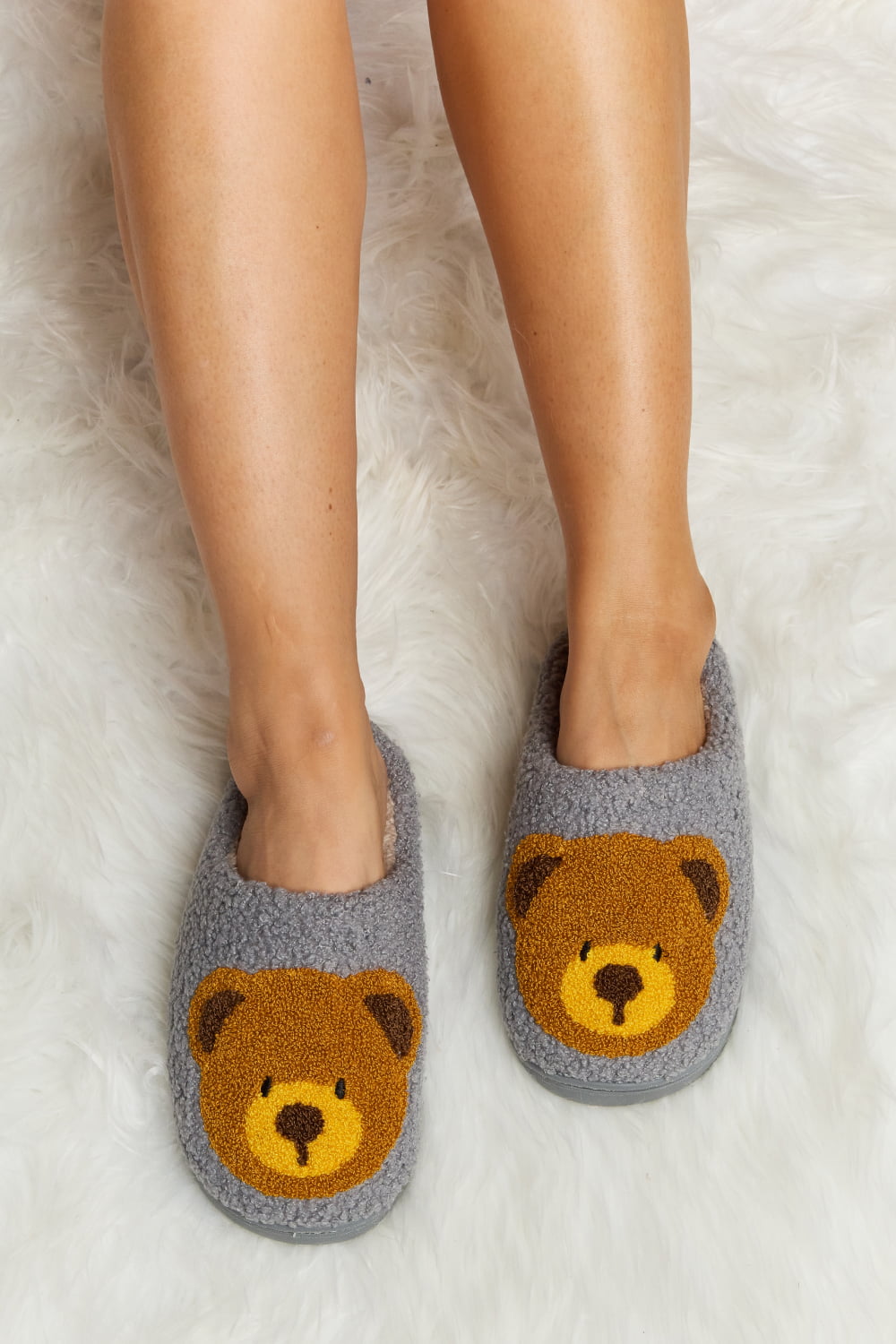 Heri & Hama Teddy Bear Print Plush Slide Slippers