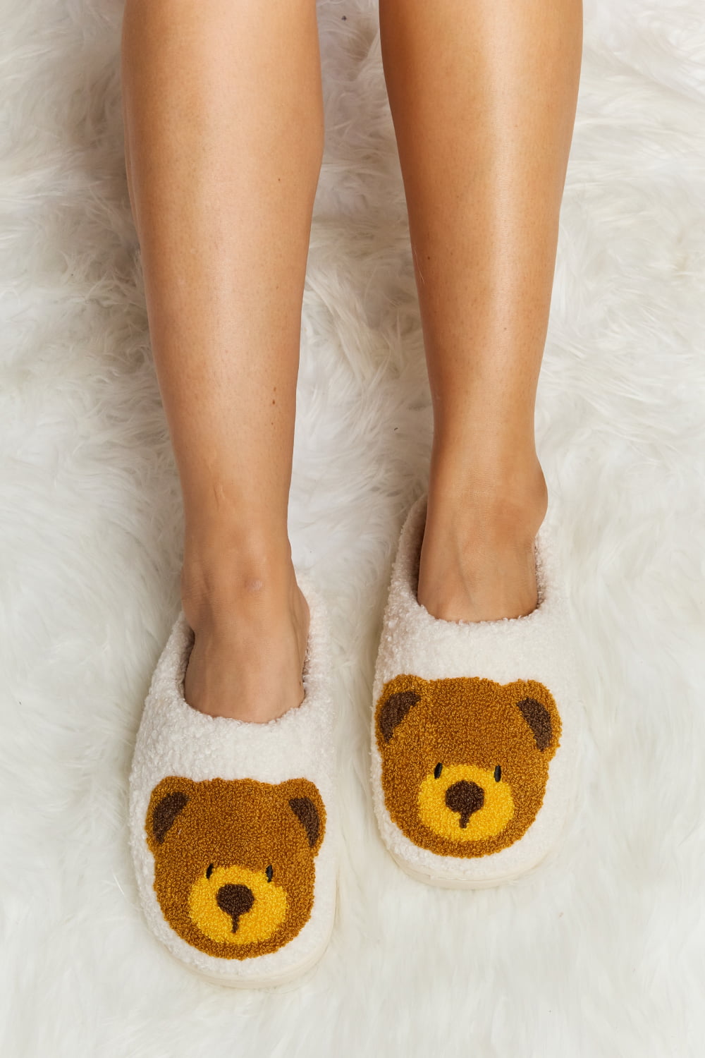 Heri & Hama Teddy Bear Print Plush Slide Slippers