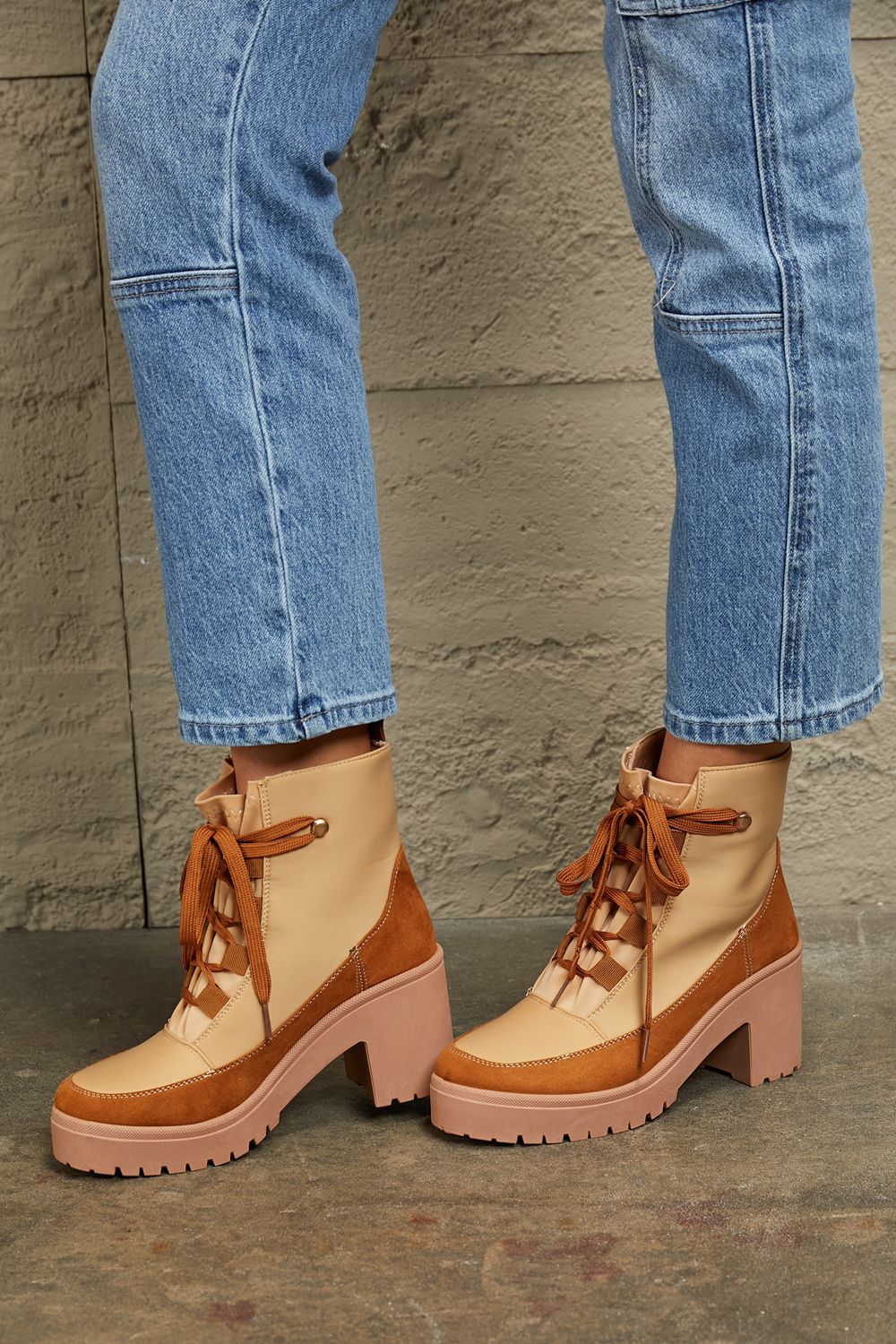 Heri Lace Up Lug Booties