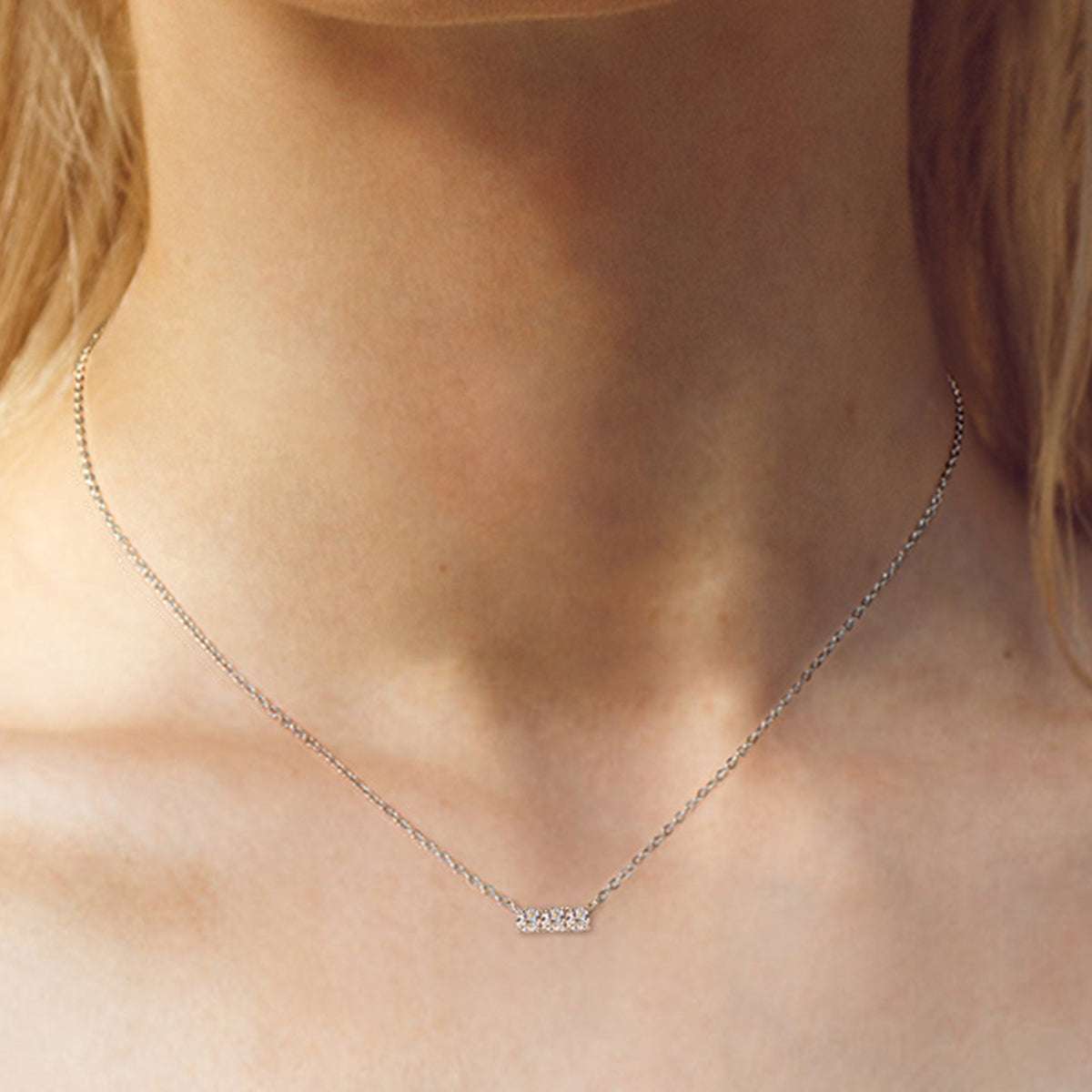 Sterling Silver Inlaid Moissanite Bar Necklace