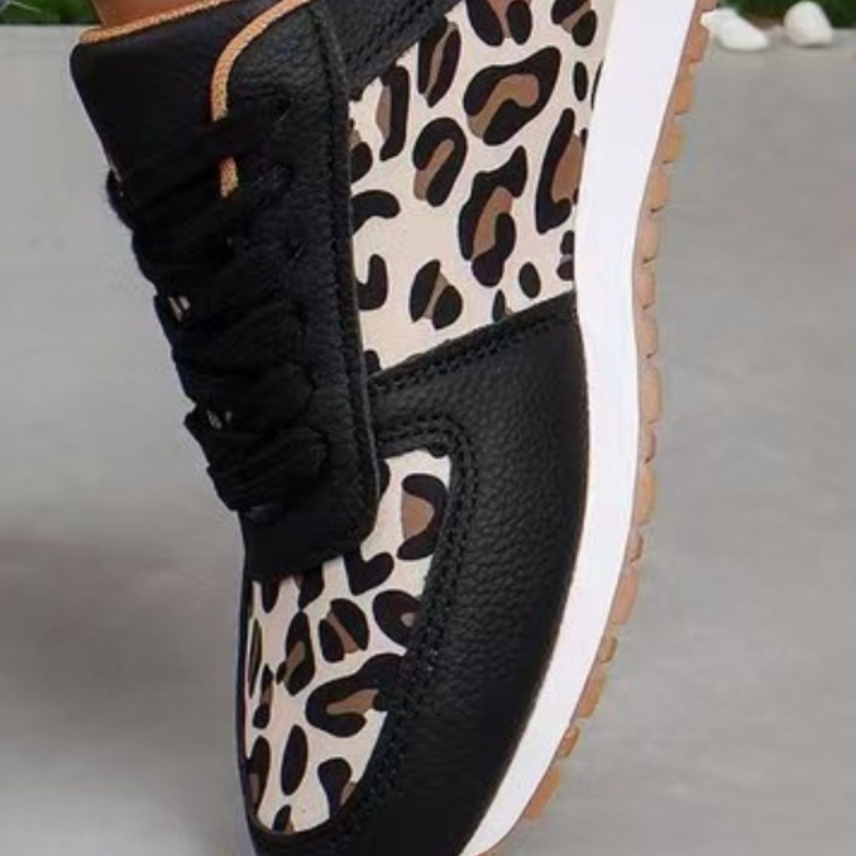 Leopard Printed Leather Athletic Sneakers