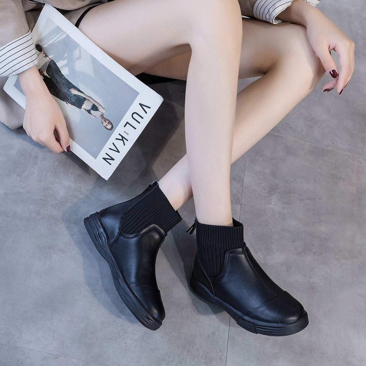 All-matching  Flat Vintage Elastic Booties