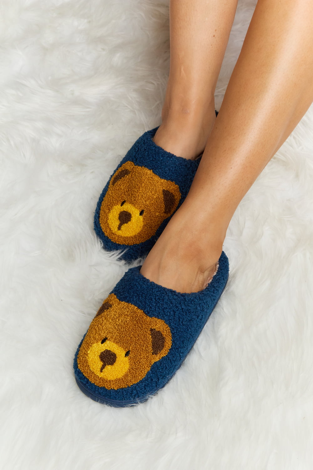 Heri & Hama Teddy Bear Print Plush Slide Slippers