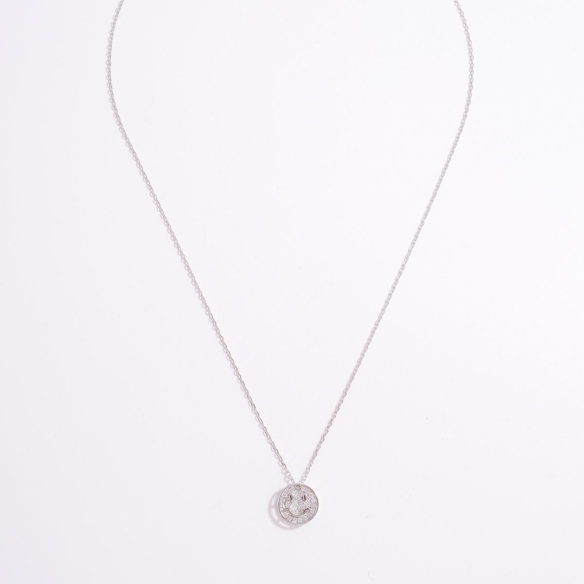 Sterling Silver Zircon Smiley Face Necklace