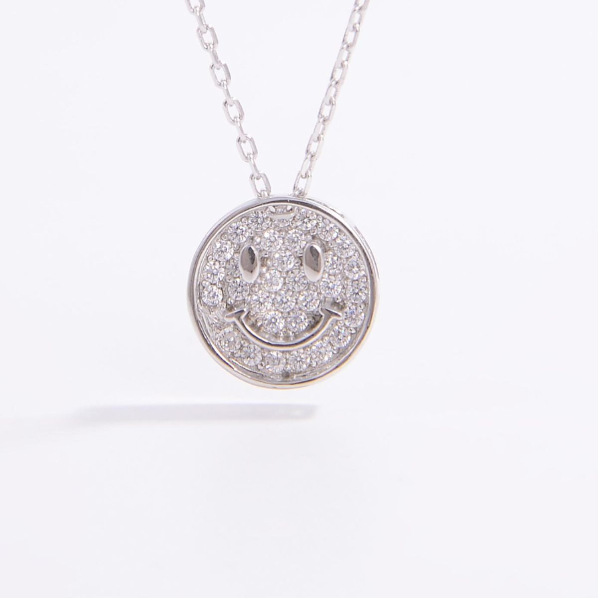 Sterling Silver Zircon Smiley Face Necklace