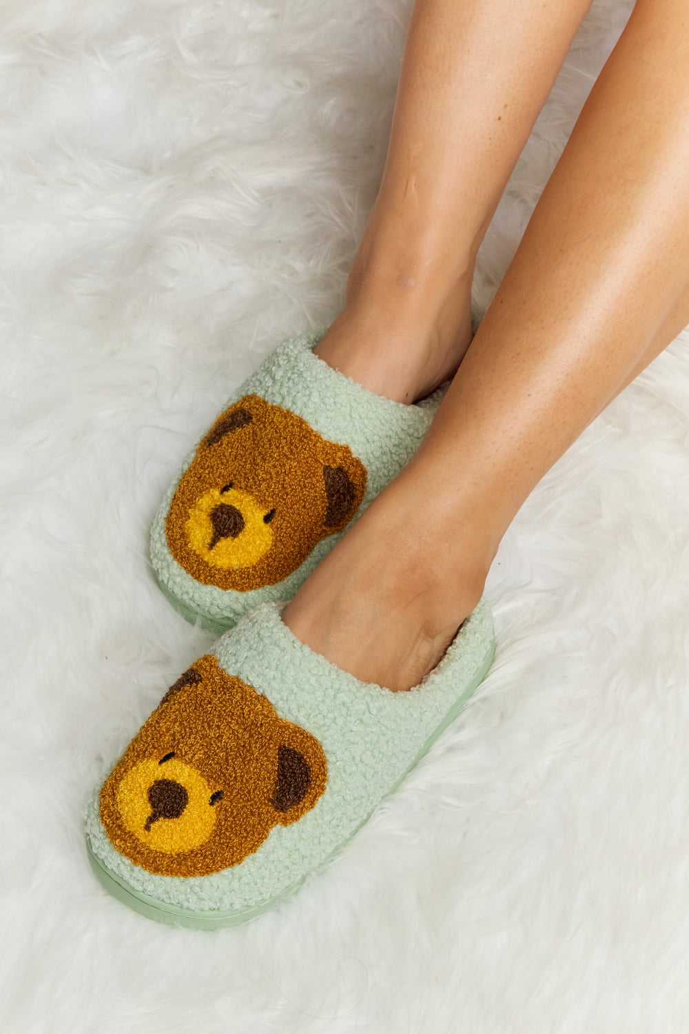 Heri & Hama Teddy Bear Print Plush Slide Slippers