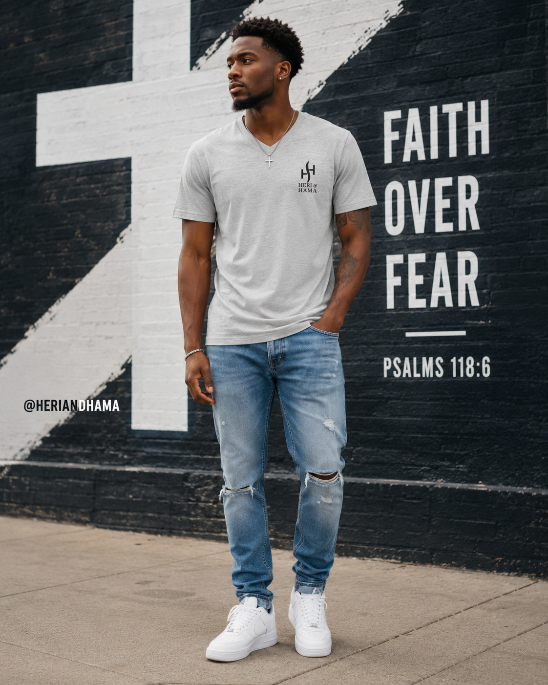 Heri And Hama V-Neck T-Shirt