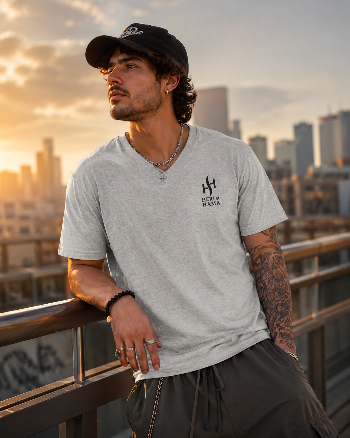 Heri And Hama V-Neck T-Shirt