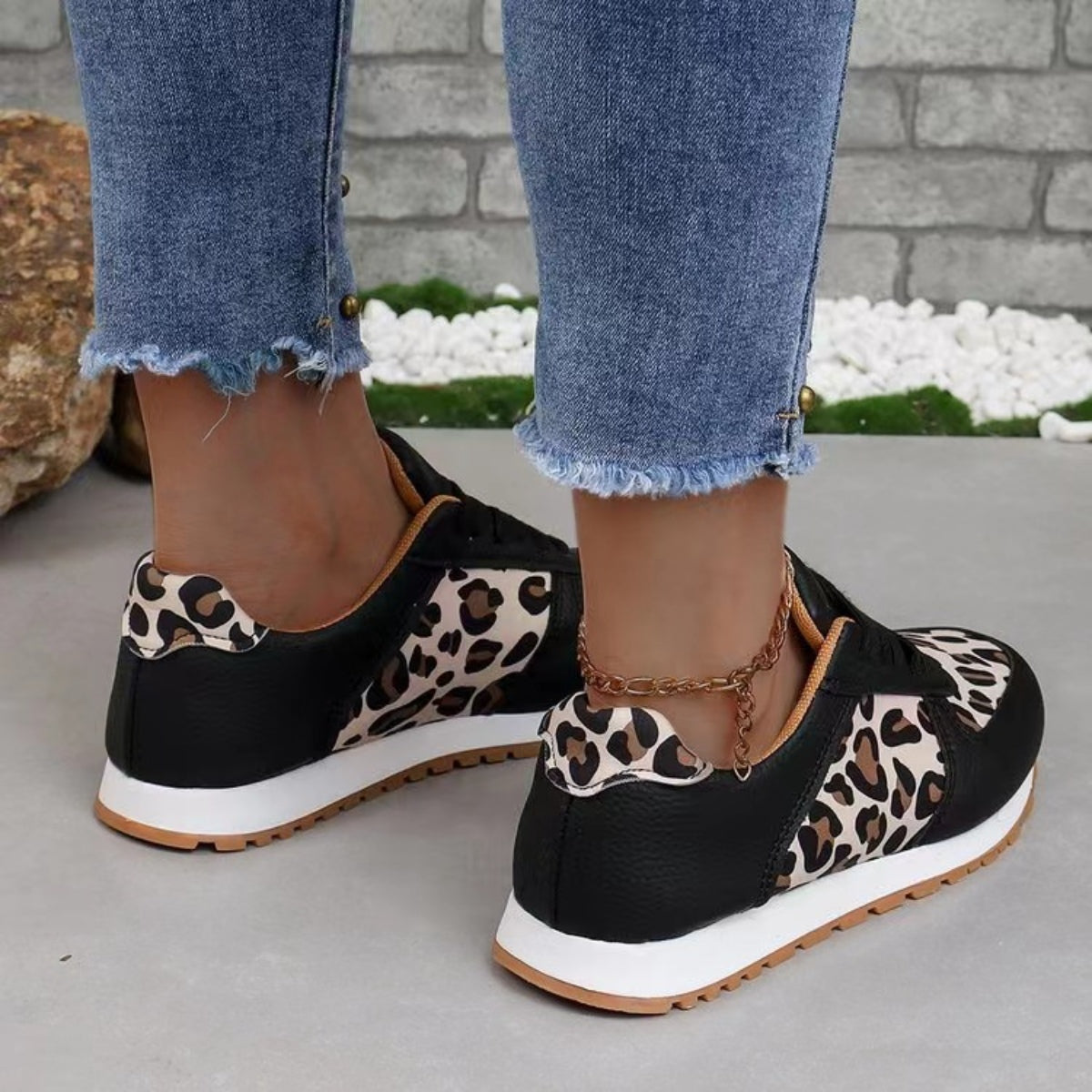 Leopard Printed Leather Athletic Sneakers