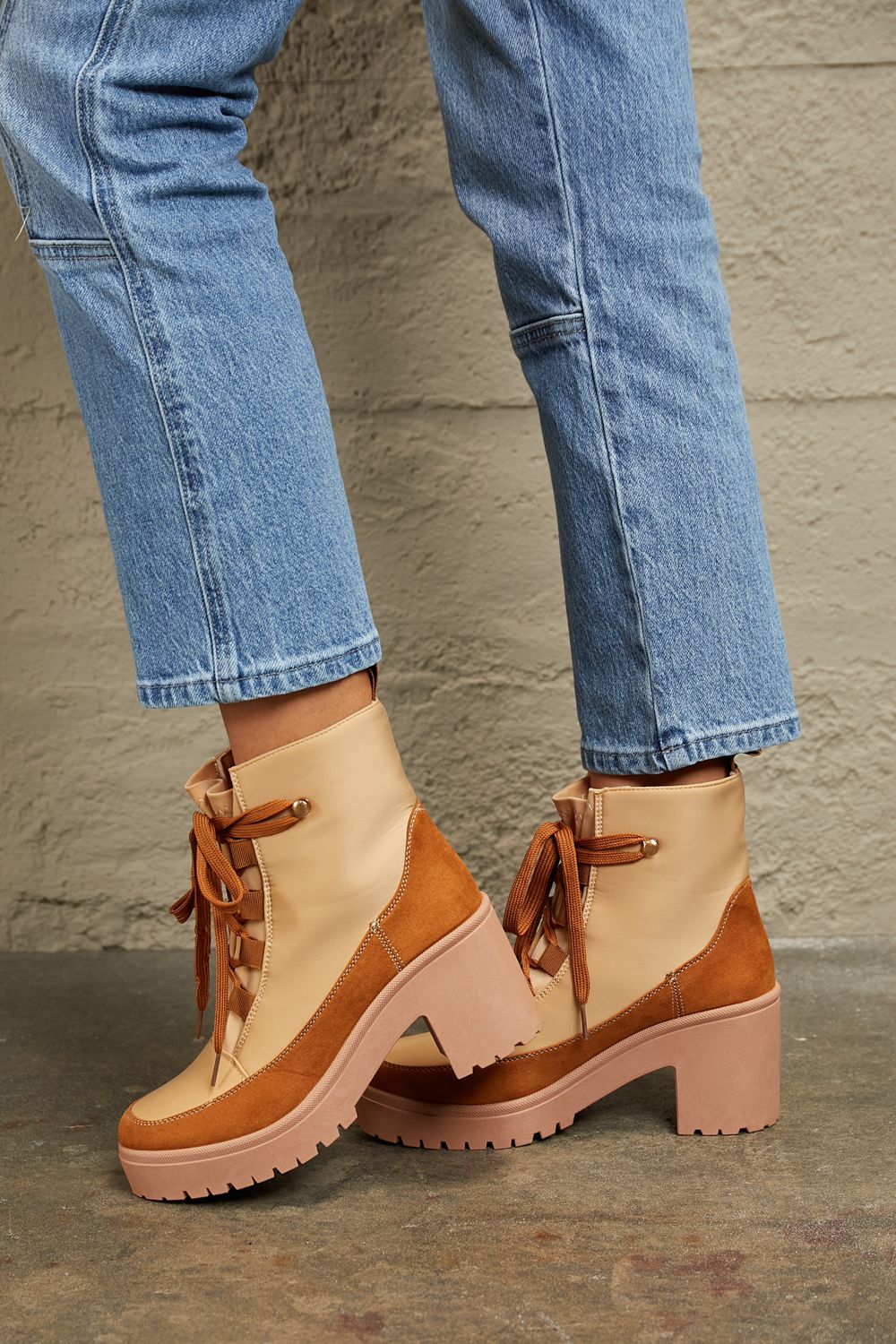 Heri Lace Up Lug Booties