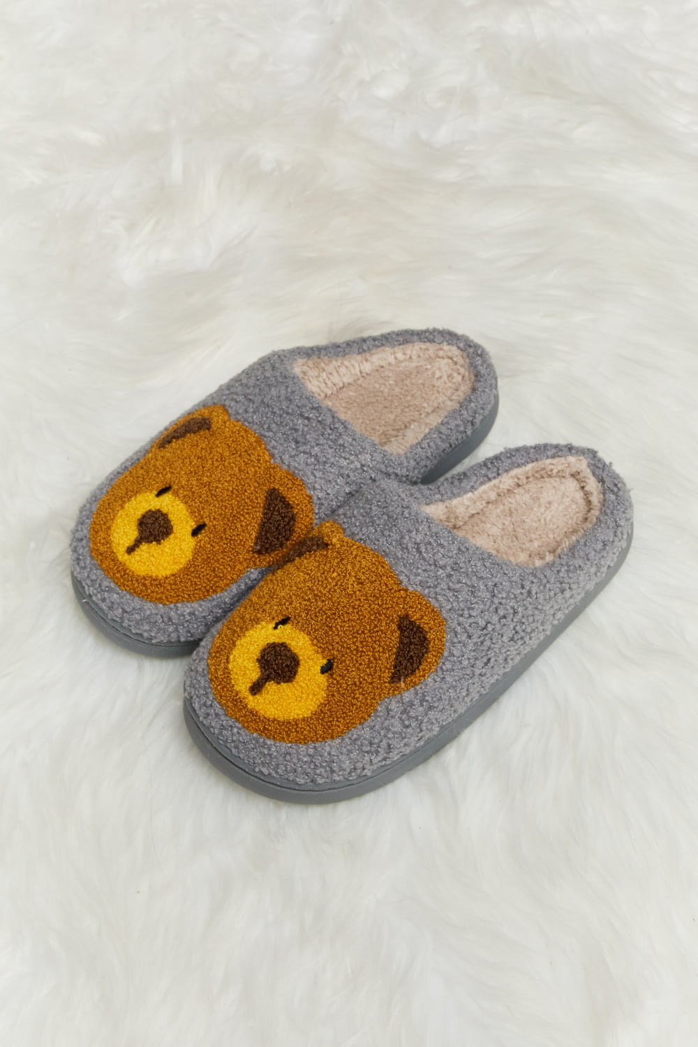 Heri & Hama Teddy Bear Print Plush Slide Slippers