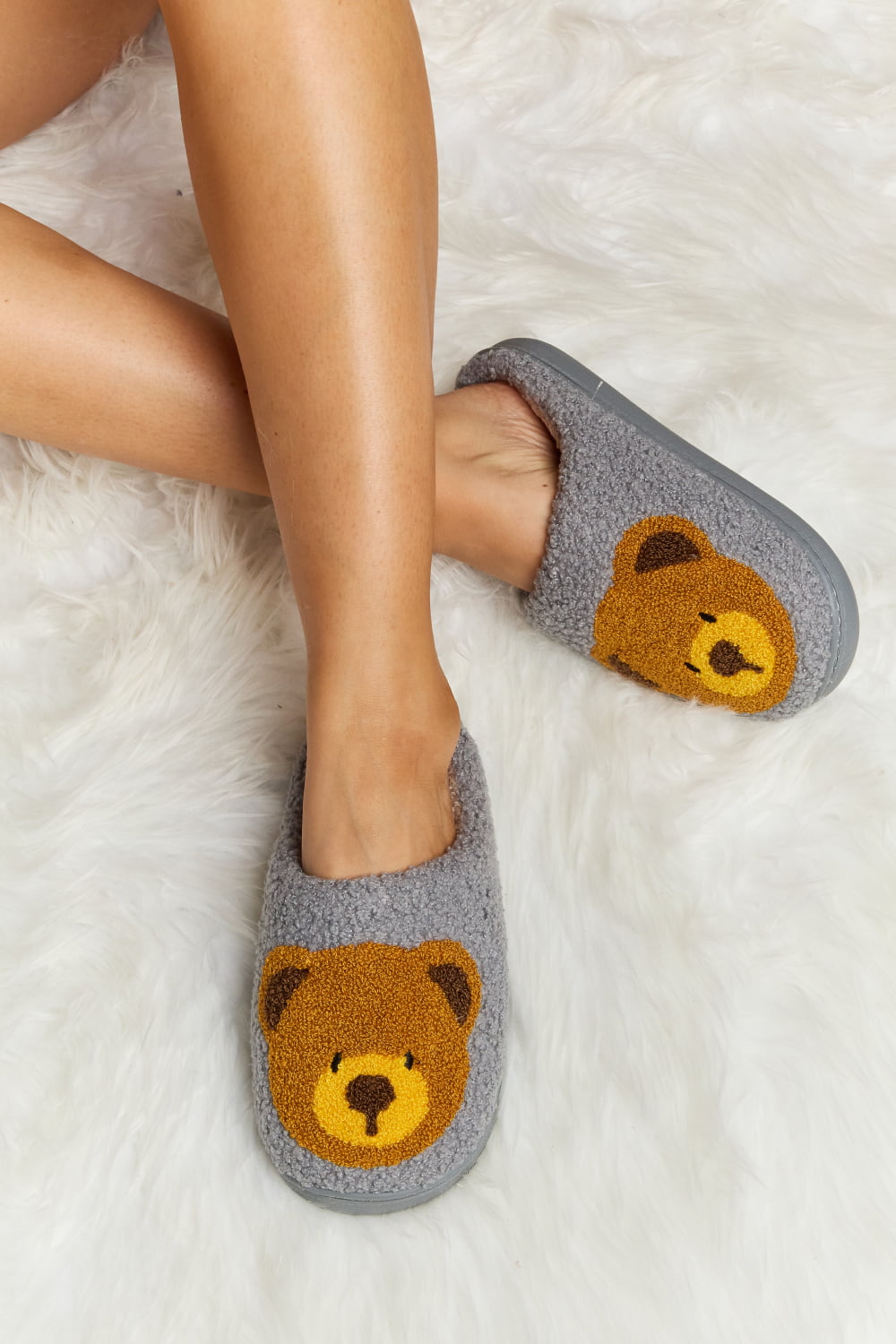 Heri & Hama Teddy Bear Print Plush Slide Slippers