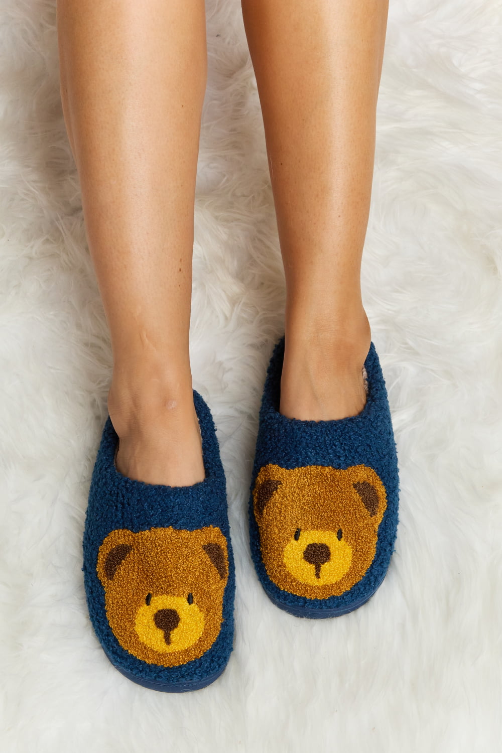 Heri & Hama Teddy Bear Print Plush Slide Slippers