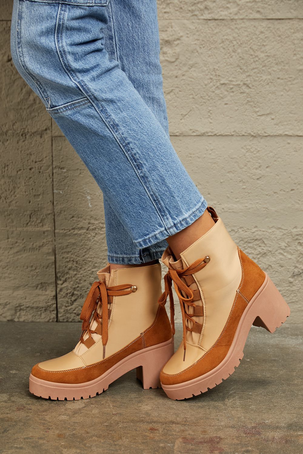 Heri Lace Up Lug Booties