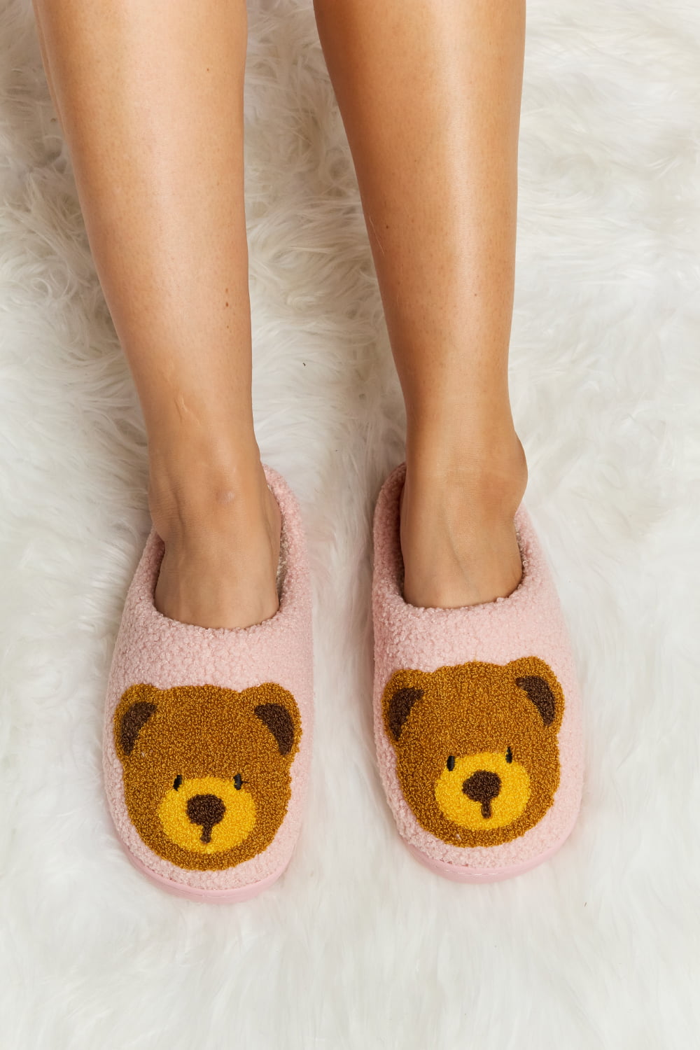 Heri & Hama Teddy Bear Print Plush Slide Slippers