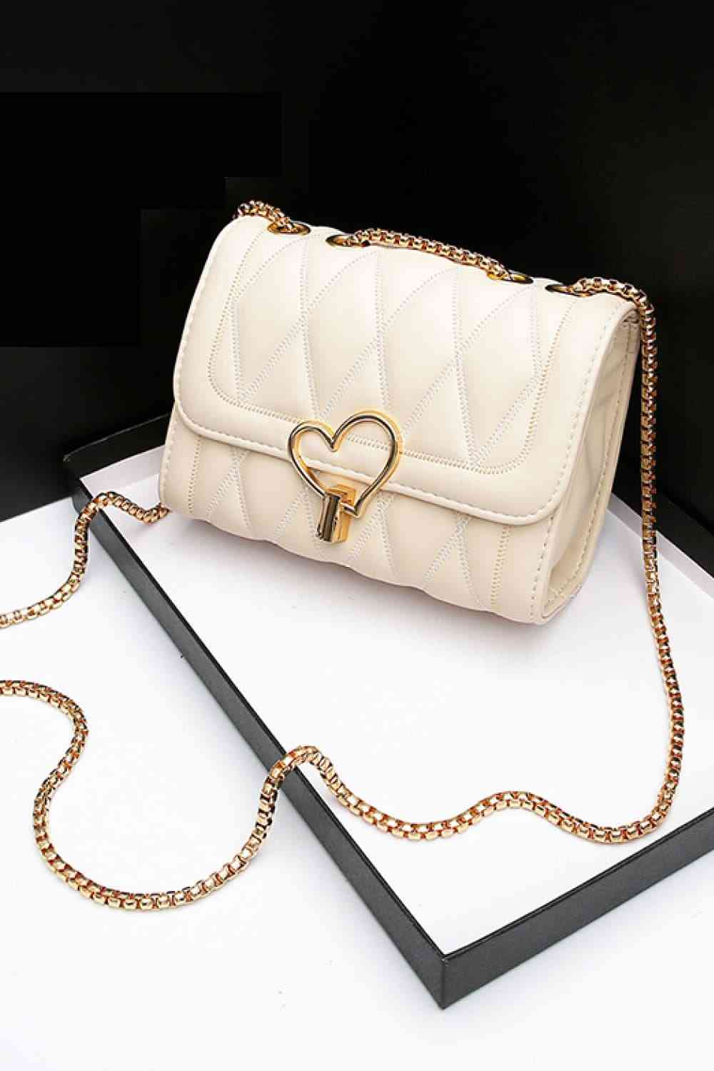 Heart Buckle Leather Crossbody Bag