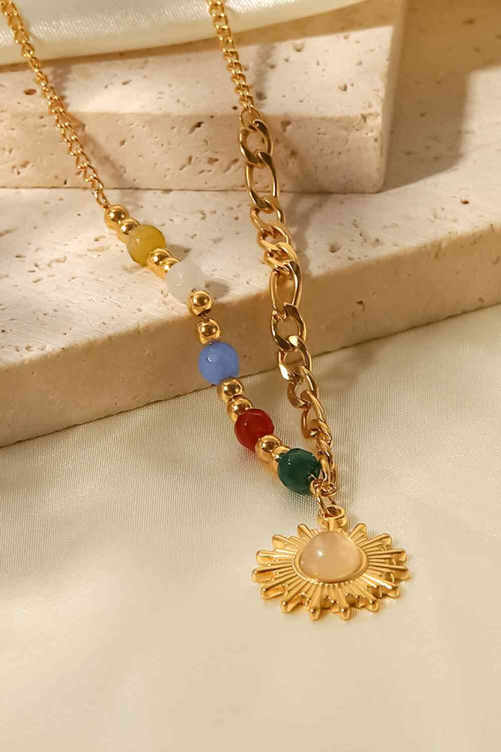 Opal Sun Shape Pendant Necklace