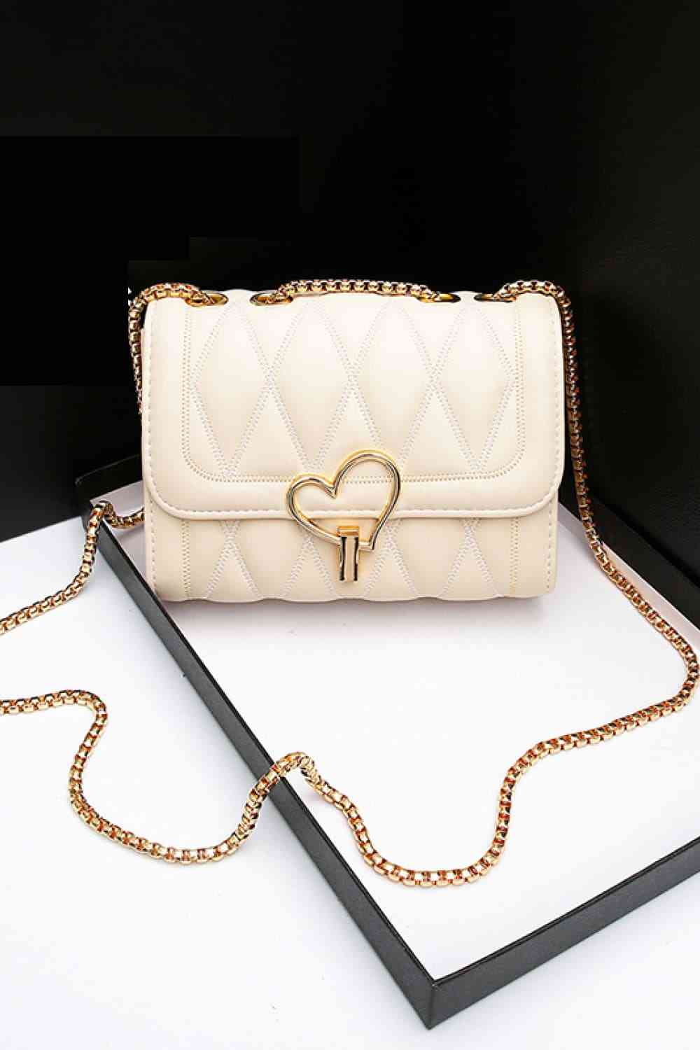 Heart Buckle Leather Crossbody Bag